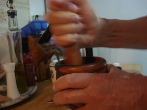 Mortar Mash...making the marinade