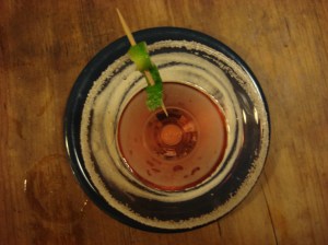 Set in the center of a sugar swirl: Cranberry Rum-Tini