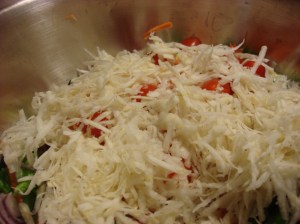When you get your celery root ready, pop it into a bowl of cold salted water until ready to cut up. It will oxidize and like Princess Fiona, return to its natural ogre-like state.