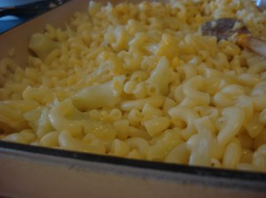 The max and cheese on the stovetop before the topping