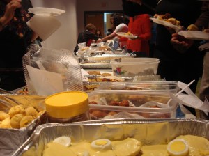 A table groaning under the weight of fabulous international food!