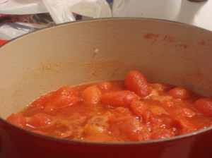 Bubbling puree. Stir occasionally to break up.