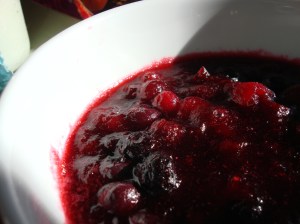 The blueberries were left over from the summer. Had them in my freezer: serendipity!!!