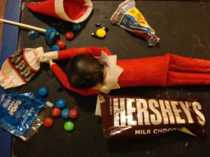 Sugar rush indeed....The pressure of constant travel and a duplicitous lifestyle gets to the elf and she self-medicates