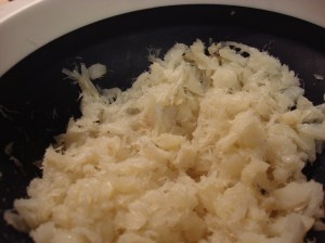 Break up the de-salted cod as much as you can