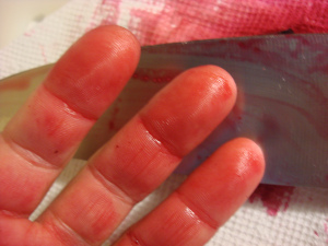 Out, out, damn spot (cutting beets)