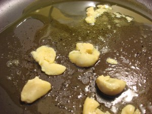 I sizzle the roast garlic in the oil